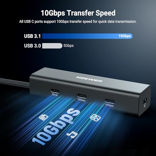 NEEWER USB C Hub Dock with Cold Shoe Mount, 4 in 1 USB 3.1 Gen2 Extender Multiport Adapter Dongle 100W PD Charging 10Gbps 4K 60Hz Compatible with iPhone iPad Mac Android Laptop Field Monitor, PS030E
