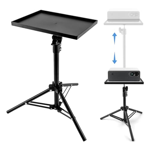Projector Stand Tripod, 21''–44'' Height Adjustable Laptop & Projector Stand with 9.8x7 Inch Tray, Heavy Duty Stable Floor Stand Tripod, Portable Projector Mount for Office, Home, Outdoor, Studio and DJ Use
