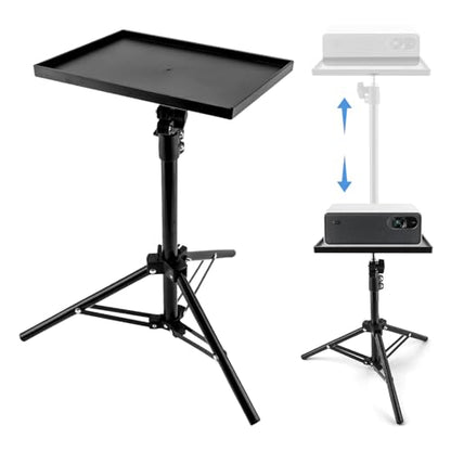 Projector Stand Tripod, 21''–44'' Height Adjustable Laptop & Projector Stand with 9.8x7 Inch Tray, Heavy Duty Stable Floor Stand Tripod, Portable Projector Mount for Office, Home, Outdoor, Studio and DJ Use