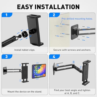 Urmust Dual Arm Tablet Wall Mount Ipad Holder, 4.7-13" | 360° Rotation Adjustable, Aluminum Extendable Arm, For iPad mini/Air/Pro/Galaxy Tab/Kindle, Kitchen Home Office - size: 2 Arm-Up to 13"