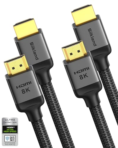 Silkland 10K 8K HDMI 2.1 Cable Certified 2-Pack 6.6FT [4K@120Hz 144Hz, 8K@60Hz, 2K@240Hz] Ultra High Speed HDMI Cable 48Gbps (Upgrade Braided),HDR, eARC, HDCP 2.3, Compatible for/PS5/PS4/Roku TV - color: Grey, size: 6.6 Feet, style: 2-Pack