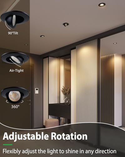 zouzai 3 Inch Gimbal LED Recessed Lights, Black, 1 Pack, with Junction Box, 360°+ 90° Adjustable, 5CCT 2700K-5000K, Dimmable, Canless Eyeball Downlight, CRI90+, 800LM 7W 120V, ETL - color: Black-3 inch, size: 1 Pack