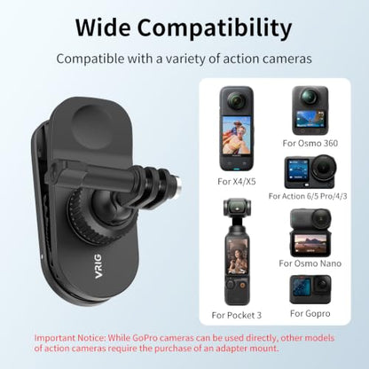 VRIG Backpack Strap Mount for Action Camera, 360 Ball Joint Backpack Shoulder Clamp Mount for Go Pro Hero 13 12 11 10 9 Black, DJI Osmo Action 6/5 Pro/ 4/3 (AC-89 Ball-Head) - size: AC-89 Ball-head