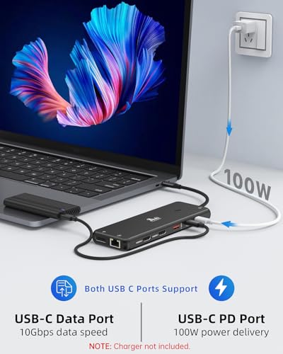 LIONWEI USB C Docking Station Dual Monitor 13 in 1 USB C Hub, Triple Display, 8 USB C/A Ports, Ethernet, Audio, Laptop Dock for MacBook,Dell,HP,Lenovo,Surface - color: 13-in-1 Black