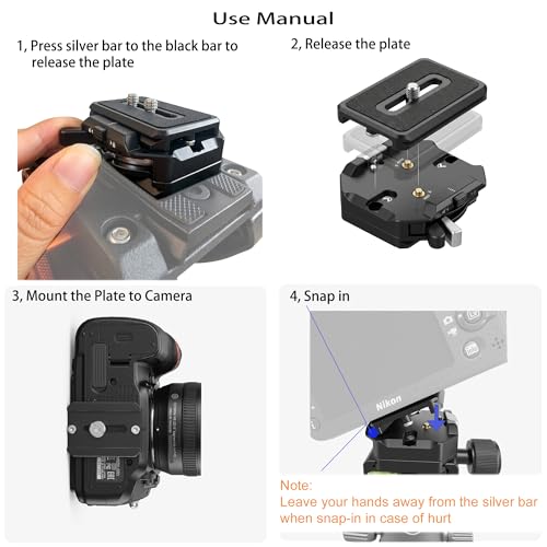 Quick Release Plate System, Aluminum Alloy Arca-Swiss Compatible Base and Top Plate with 1/4" & 3/8" Mounts for DSLR, Tripod, Gimbal, and Slider (11lbs Load Capacity)