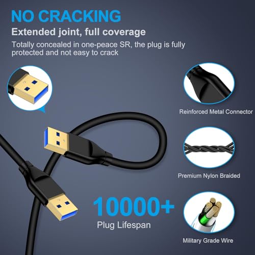 USB A to USB A Cable 3FT,2Pack USB 3.0 Male to Male Double End USB Cord High Speed Data Transfer Cable for External Hard Drive,DVD Player,Laptop Cooling Pad,Camera,Monitor,Sound Bar,Hub,KVM,Set Up Box - size: 3FT