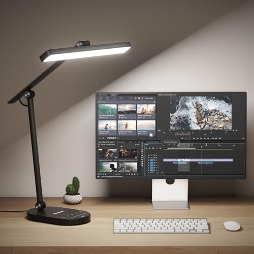Honeywell Desk Lamp for Home Office, H4 Sunturalux™ Eye-Caring LED Desk Light, 700LM Dimmable Desk Lamp with Timer, Adjustable Desk Reading Light, Touch Auto Dimming Table Lamp for Study, Bedroom - color: Black