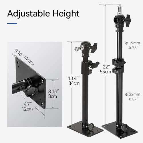 PHOCUS Photography Studio Wall Mount Boom Arm, 22 Inch Adjustable Camera Ceiling Mount Light Stand with 1/4" to 3/8" Threaded Stud for Video Ring Light, Monolight, Softbox, Flash (22 inch) - size: 22 inch