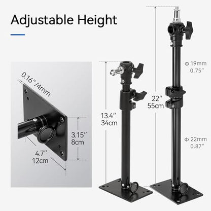 PHOCUS Photography Studio Wall Mount Boom Arm, 22 Inch Adjustable Camera Ceiling Mount Light Stand with 1/4" to 3/8" Threaded Stud for Video Ring Light, Monolight, Softbox, Flash (22 inch) - size: 22 inch