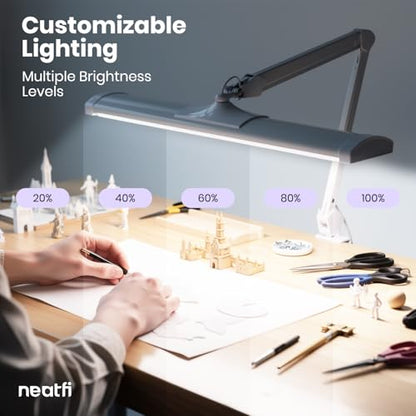 Neatfi Ultra 3,500 Lumens LED Desk Lamp with Clamp – 45W, 270 SMD LEDs, Shadow-Free | Adjustable Brightness | Task Light for Nail Tech, Crafts, Reading, Office & Workbench (White, 26-Inch Wide Shade) - color: White