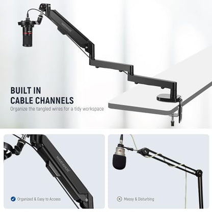 Neewer Low Profile Mic Arm Desk Mount, 360° Swivel Boom Arm with Pneumatic Damping Adjustable, Cable Management, Compatible with Shure MV7 SM7B Blue Yeti Gaming Streaming Podcast Microphone, MS002 - style: MS002