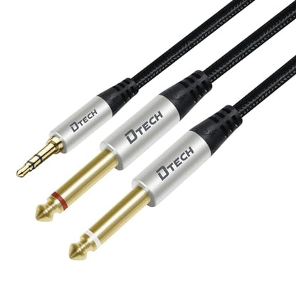 DTECH 5ft 3.5mm to 1/4 Adapter Audio Stereo Cable TRS 1/8 to Dual Quarter Inch TS 6.35mm Y Splitter Guitar AMP Aux Cord for Headphones Jack Laptop Speaker Phone Mixer - size: 5ft