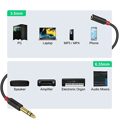 J&D 3.5mm to 1/4 Headphone Adapter Cable, Gold Plated Audiowave Series 3.5mm 1/8 inch Female TRS to 6.35mm 1/4 inch Male TRS Stereo Audio Cable for Mixer Guitar Piano Amplifier Speaker, 9FT - size: 9 Feet