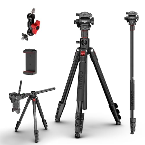 COMAN 72" Overhead Camera Tripod with Fluid Head,Horizontal Tripod for Top-Down Product & Food Photography,Detachable Monopod&Invertible Center Column,Aluminum Tripod for DSLR Camcorder Spotting Scope - color: KX3939MINI-V1