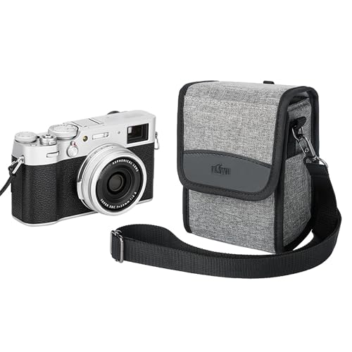 Compact Camera Case for Lumix L10 Fuji X100VI X-T30 II +13-33mm lens | Fits for X-T30 II +13-33mm A6600/Nikon Z30+ 16-50mm lens. Soft lining. Front+side pockets. shoulder strap,Anti Scratch - color: Compact Camera Case Gray