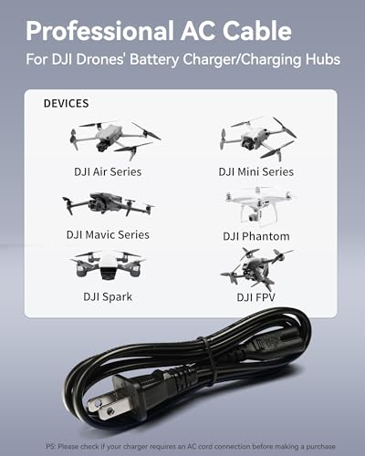 LKTOP AC Power Cord US Plug 2 Prong AC Cable (NA) for DJI Mini/Air/Mavic Series Drone Battery Charger Charging Hub, DJI Phantom/Spark/FPV Accessory Replacement, 3.3 FT (Drone-Specific) - style: AC Cable