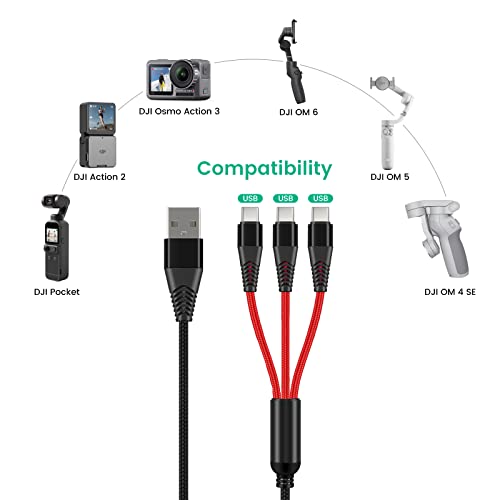 USB C Charger for DJI Osmo Mobile 7P 6 OM 6 5 4 SE/RS 2 3 Mini Stabilizers and Pocket 3 2 Action Cameras, 3-in-1 Type-C Charging Cable with 18W Fast-Charge Adapter Accessories, 4ft