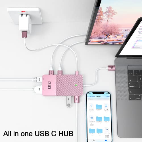 USB Docking Station GIQ USB C HUB USB 3.0 to Dual HDMI VGA Adapter Triple Display USB C Laptop Docking Station Dual Monitor HDMI Splitter Extender Compatible with MacBook M1 M2 M3 M4 M5 USB Dock - color: Pink