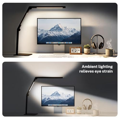 LED Desk Lamp for Home Office with Base, Dimmable Eye Care Architect Desk Light, Adjustable Swing Arm Dual-Light Lighting for Computer Monitor Work Desk Light, Reading, Study & Workbench
