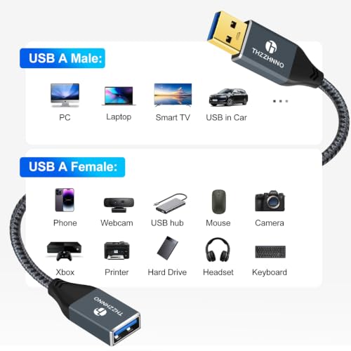 USB 3.0 Extension 6.6FT 2 Pack, USB Male to Female USB 3.0 Extender Cable for Webcam, Camera, Phone, USB hub, Mouse, Keyboard, Printer, Hard Drive, Headset - color: USB Male to Female, size: 2.0M, style: 2 Pack
