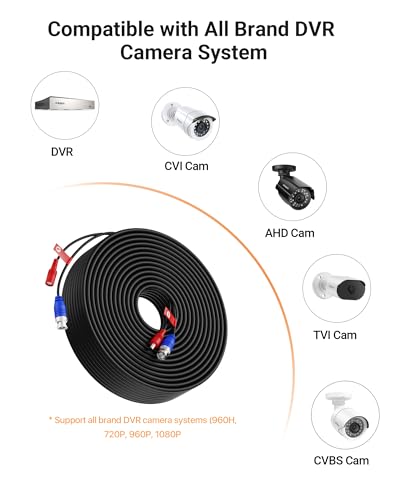 Anlapus 100ft/30m All-in-One Video Power Cable, BNC Extension Surveillance Camera Cable for CCTV Security Camera DVR System, with 1X BNC Connector and 1X RCA Adapter - size: 100ft Cable-2MP