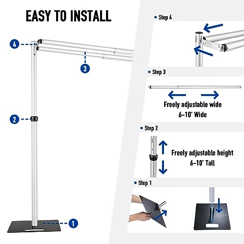 Hecis Heavy Duty Backdrop Stand, 10x20Ft Double Crossbar Pipe and Drape Stand Kit, Adjustable Banner Stand, Back Drop Stand for Party Event, Trade Shows & Wedding Decor