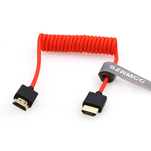 SZRMCC 8k 2.1 HDMI to HDMI Ultra High Speed Coiled Braided Cable for Z Cam E2 Sony FX6 FX9 Canon EOS C70 C300 Portkeys BM5 Atomos Ninjav V Shogun Monitor - color: Red Braided Coiled Cable, size: HDMI-HDMI