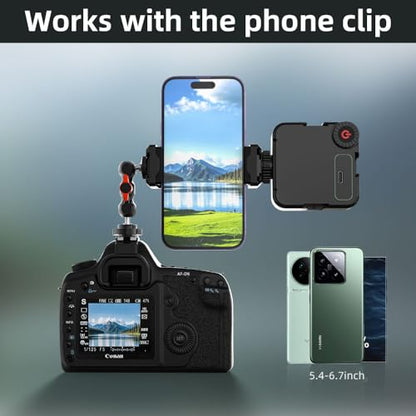 SOH Hot/Cold Shoe Phone Mount Holder, Universal 2 Ball Head Smartphone Mount Adapter, Cold Shoe Phone Clip Mount for iPhone 17/16/15, DSLR Camera LCD Camera Cage Flash LED Light Microphone and More - color: BLACK&RED