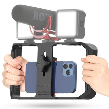ULANZI U Rig Pro Smartphone Video Rig, Filmmaking Vlogging Case, Phone Video Stabilizer Grip Tripod Mount for Videomaker Film-Maker Video-grapher with Cold Shoe Mount for iPhone Samsung and More - color: Black