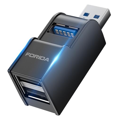 FORIDA 3 Ports USB Adapter, USB Hub with USB 3.0 and Double USB Adapter, Portable USB Splitter 1 in 3 Out for Keyborad, Mobile Hard Disk, U Disk, Camera, Mouse etc Laptop Accessories (Black) - color: Black