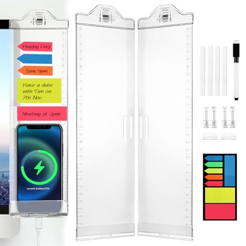 Monitor Memo Boards for Computer, Whole Transparent 2 Pack (Left & Right) Multifunction Acrylic Screen Message Reminder Pad Side Panel Phone Holder Organizer for Office Desktop, with Pen & Sticky Note - style: Left + Right