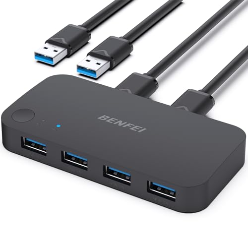 BENFEI USB 3.0 Switch, USB Switch 2 Computers Share 4 USB for PC, Mouse, Keyboard, Printer, Scanner, USB KVM Switch Selector Compatible with Windows, Mac, Linux - style: Switch USBA*4