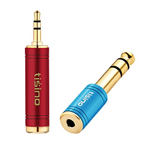 Tisino Stereo Headphone Adapte, 1/8 inch Female to 1/4 inch Male & 1/4 inch Female to 1/8 inch Male Aux Converter - Red & Blue, 2PCS - size: Red & Blue