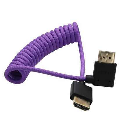 90-Degree HDMI 8K/60 4K/120p Cable for ATOMOS Ninja V Shinobi, Nikon Z6iii Z8 Z9, Fujifilm GFX100II X-H2S, Teradek Hollyland Mars 400, Home Theater, Purple Braided Coiled - color: Purple, size: Right Angle to Straight