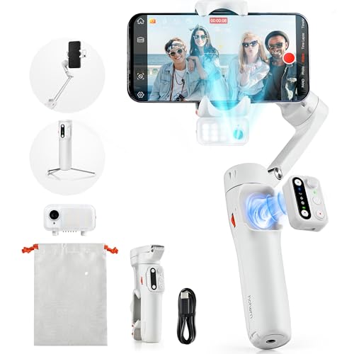 hohem iSteady V3 Gimbal Stabilizer for iPhone, Phone Gimbal with Magnetic AI Tracker, Built-in Extension Rod, Tripod, Fill Light, Phone Stabilizer for Video Recording, YouTube, White - color: White, size: iSteady V3