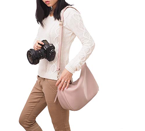 Meliae Camera Bag for Women, DSLR Mirrorless Camera Purse, Leather Shoulder Crossbody Hobo Travel Tote - color: Pink