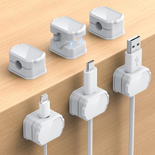 KMOUANTS 6 Pack Elastic Cable Clips [auto Tighten] Cable Holder, Desk Cable Management, Cord Organizer for Home Office Desk Phone car wall Mounted Desktop nightstand Cable Management（White
