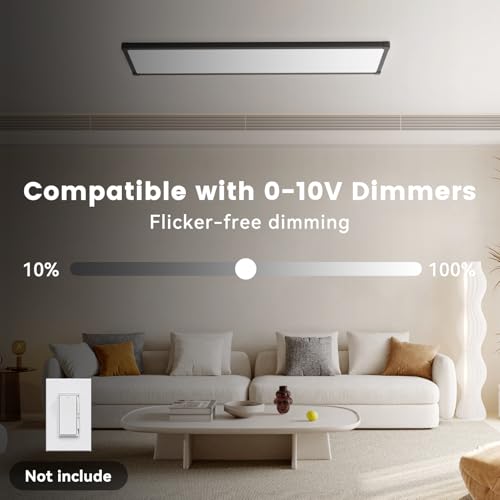 AIKVSXER 1Pack 1x4 LED Flat Panel Light, 6500LM Ultra-Bright, 30-50W Black | 3000K-6500K Adjustable, 0-10V Dimming, AC120-277V, Slim Surface Mount Ceiling Light for Office, Home, Garage - color: Black, size: 1x4ft-1P