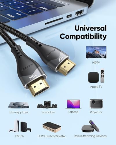 HDMI Cable 4FT 2-Pack 10K 8K 4K, HDMI 2.1 Cable 48Gbps Ultra High Speed HDMI Braided Cord 8K@60Hz, 4K@120Hz, eARC, HDR10+, HDCP2.3 for Laptop, Monitor, HDTV, Projector, PS5/PS4, Xbox - size: 4FT