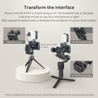 SmallRig Phone Support for DJI Stabilizers, Adjustment Phone Mount Adapter with 1/4"-20 Threaded Hole, Cold Shoe for DJI RS 4 Mini/RS 4 Pro/RS 3 /RS 3 Pro/RS 3 Mini/RS 2 / RS C2 / R S/R SC - 4301 - style: with Cold Shoe Mount