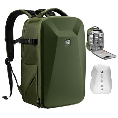 K&F CONCEPT Camera Backpack,Hardshell Photography DSLR Camera Bag with 15-15.6 Inch Laptop Compartment Hard Shell Camera Case Compatible with Canon/Nikon/Sony/DJI Mavic Drone - color: Green