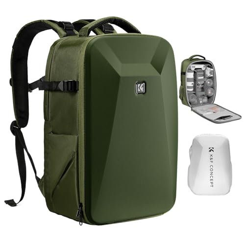 K&F CONCEPT Camera Backpack,Hardshell Photography DSLR Camera Bag with 15-15.6 Inch Laptop Compartment Hard Shell Camera Case Compatible with Canon/Nikon/Sony/DJI Mavic Drone - color: Green