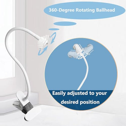 Baby Monitor Mount Holder Compatible with Infant Optics DXR-8/DXR-8 Pro, Momcozy BM01/BM03/BM04 and Other Cameras with 1/4" Threaded Hole, 16 inches Flexible Clip Clamp Mount Without Tools - color: White