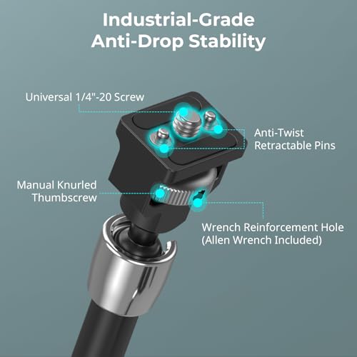 SMALLRIG 12.9 Inches Magic Arm Clamp, with 1/4'' Screw & Anti-Deflection Retractable Pin, Clamp Mount for GoPro/for Insta360 /for DJI Action/for DSLR/for Light/for Monitor/for Phone - 5312