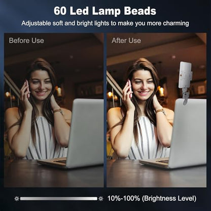 Selfie Light, Phone Light with Front & Back Clip, 60 LED Portable Light with 3 Modes, 5000mAh Rechargeable Video Light for Phone, iPhone, IPad, Laptop, TikTok, Makeup, Lighting Monolights(White) - color: White