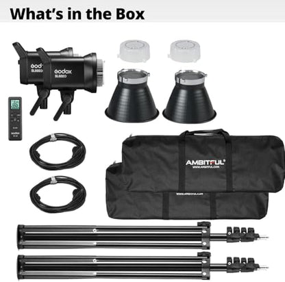 Godox SL60II-D LED Video Light Kit 2Pack Continuous Light Set, Square Grid Softbox,Light Stand, Remote Control & Honeycomb Grid for Studio Video Recording, Filming, Podcast (2PCS)