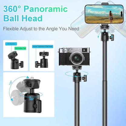 Ailight Desk Mount for Live Streaming, Instant Height Adjustable C-Clamp Stand with Ball Head & Phone Holder, 1/4" Screw for Camera/Smartphone/Webcam, Tool-Free Telescopic for Vlogging & Recording - size: TS6002