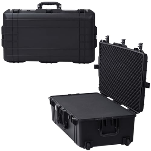 32" L x 18" W x 11" H Large Hard Case with Foam, Portable Rolling Hard Case with Wheels, Waterproof Shockproof Dustproof, Suitable for Cameras, Lenses, Camcorder, Instrument, Telescopes