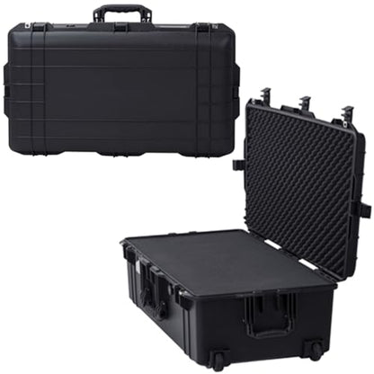 32" L x 18" W x 11" H Large Hard Case with Foam, Portable Rolling Hard Case with Wheels, Waterproof Shockproof Dustproof, Suitable for Cameras, Lenses, Camcorder, Instrument, Telescopes