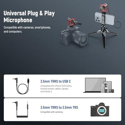 NEEWER Plug & Play Vlog Microphone, 20-20KHz Mini Supercardioid Mic with 3.5mm TRRS, Low Frequency Cut, Gain Control, Two OTG Compatible with iPhone 16 15 S25 Ultra Android Tablet Mac Camera, VM11 - style: VM11